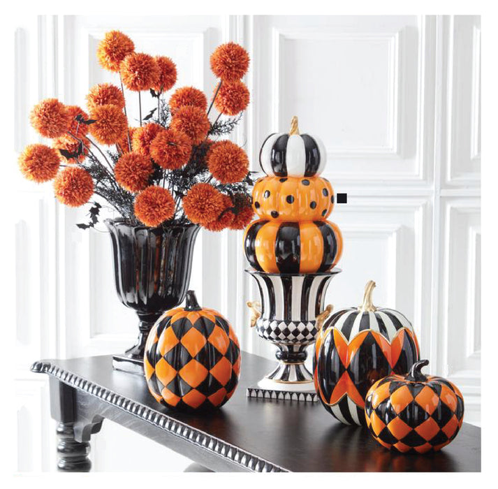 Black & White Striped Resin Pumpkin