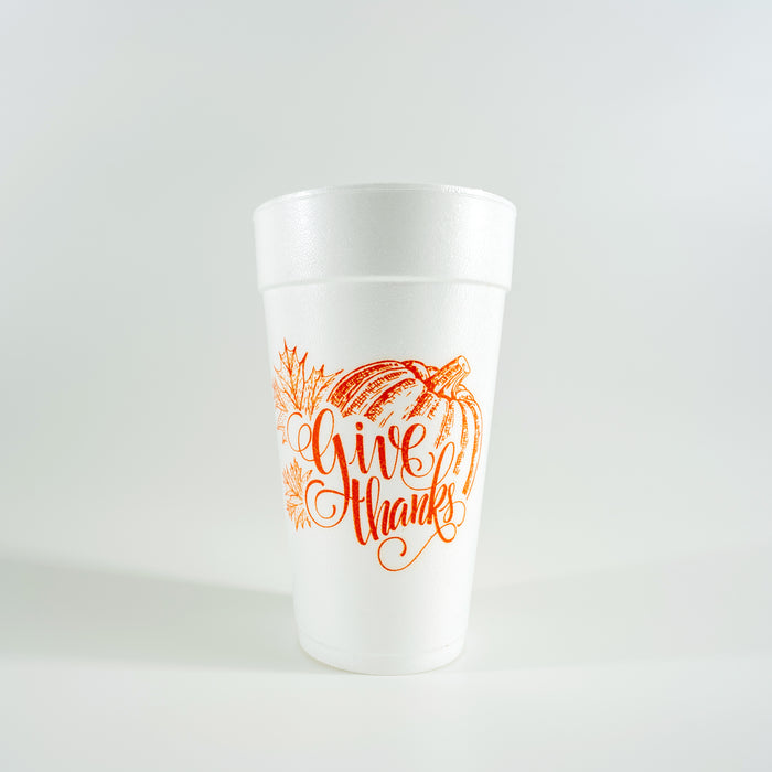 Give Thanks Thanksgiving 20oz. Foam Cups | 10 pack