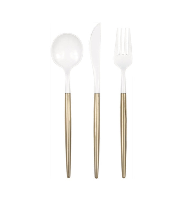 Gold & White Two Tone Assorted Plastic Cutlery