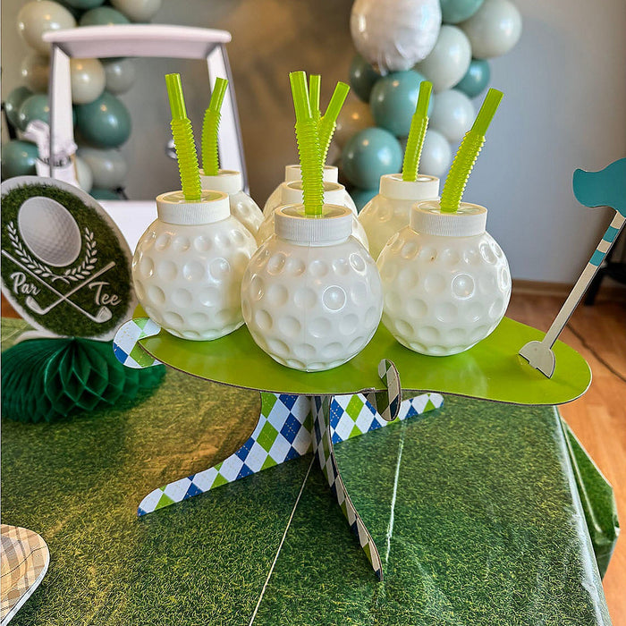 Golf Ball Reusable Plastic Cups with Lids & Straws