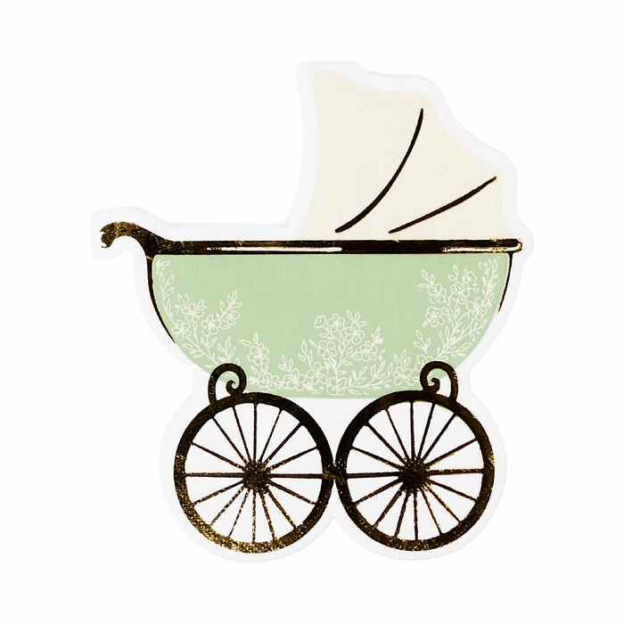 Sage Green Baby Carriage Beverage Napkins