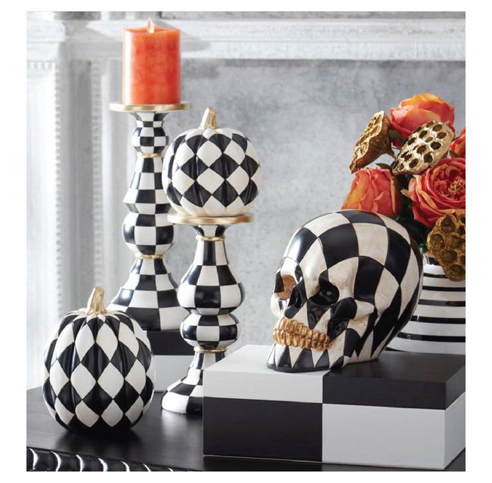 Ceramic Black & White Harlequin Pumpkin
