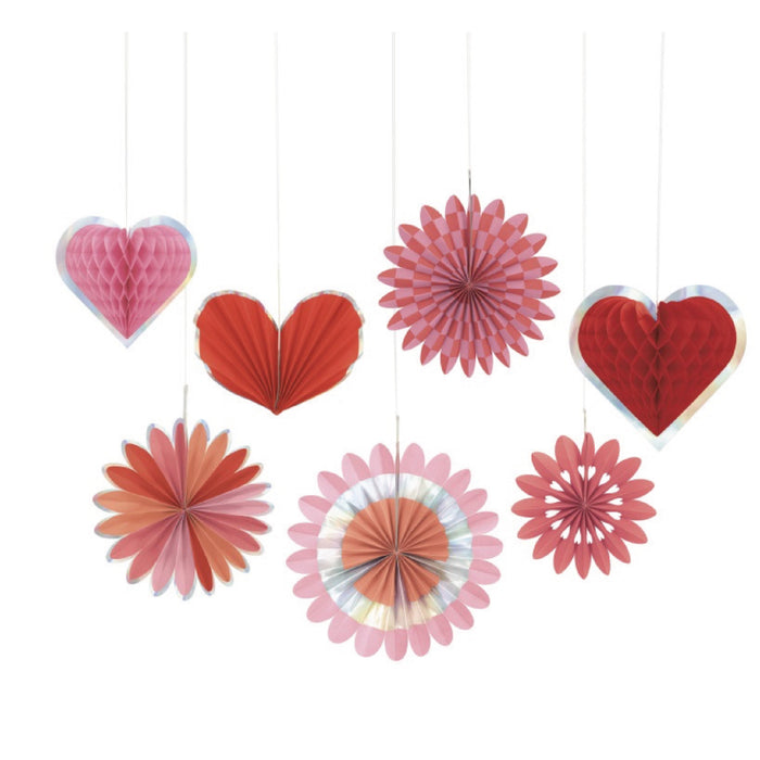 Retro Love Paper Fan & Heart Honeycomb Decoration Kit - Iridescent Foil Stamping