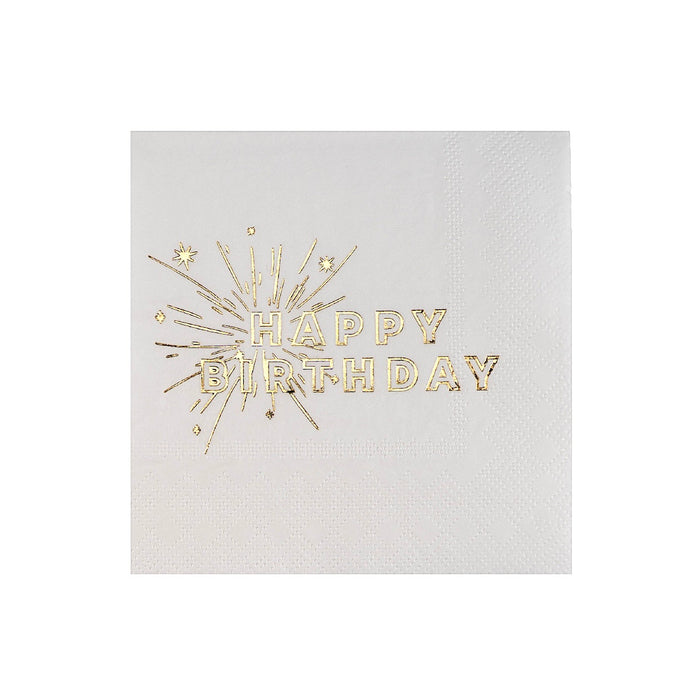 White Happy Birthday Beverage Napkins