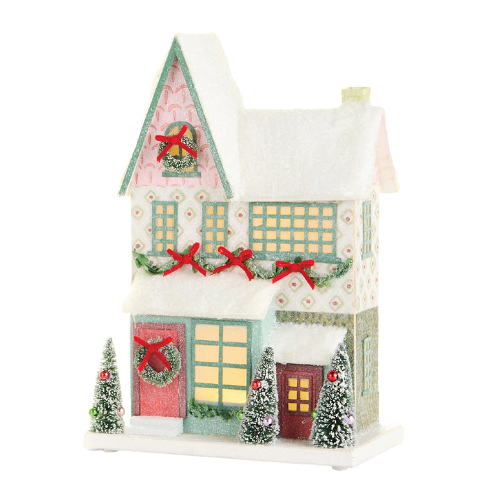 Snowflake Lane Corner Lighted Paper House