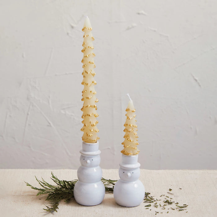 Tall Stoneware Snowman Candle Holder