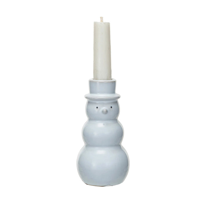 Tall Stoneware Snowman Candle Holder