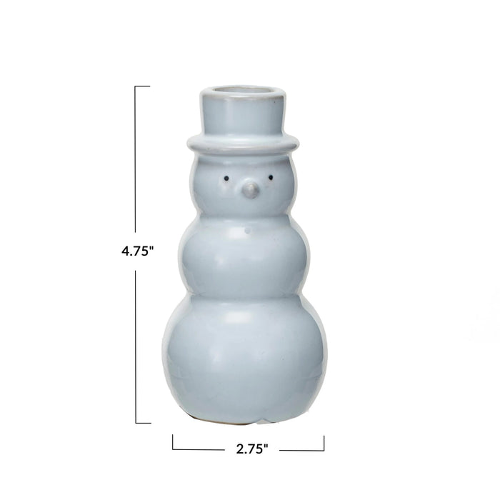 Tall Stoneware Snowman Candle Holder