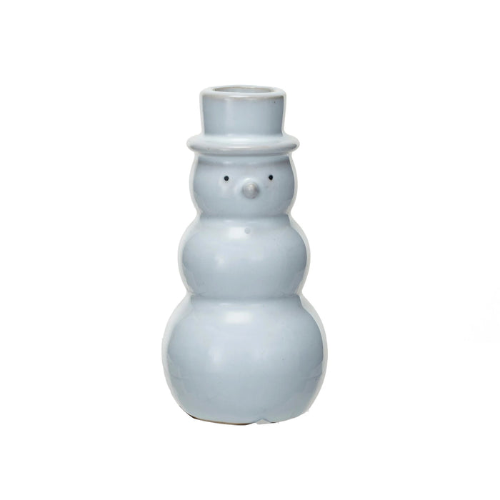 Tall Stoneware Snowman Candle Holder