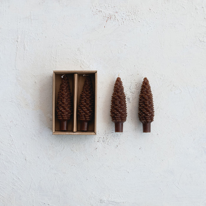 Brown Unscented Pinecone Shaped Taper Candles