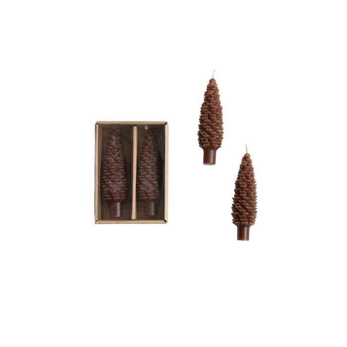 Brown Unscented Pinecone Shaped Taper Candles