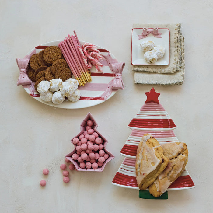 Hand-Painted Stoneware Striped Tree Shaped Platter