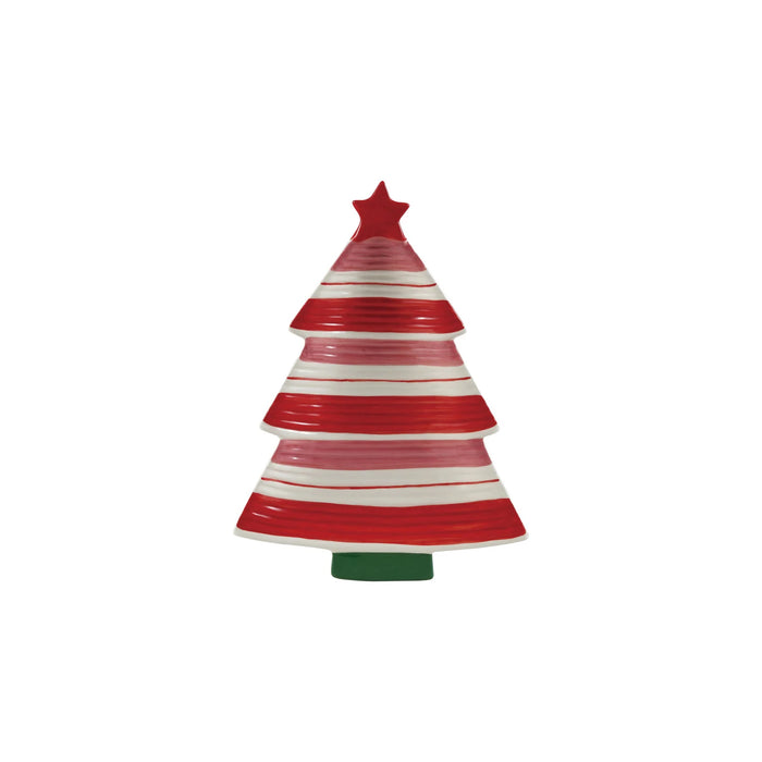 Hand-Painted Stoneware Striped Tree Shaped Platter
