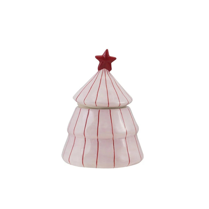 Hand-Painted Stoneware Striped Tree Shaped Canister