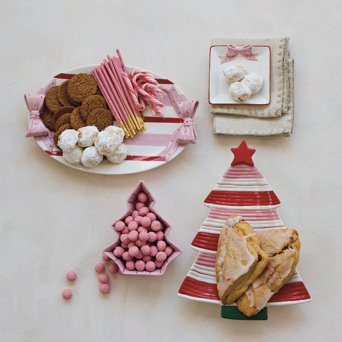 Hand-Painted Stoneware Striped Bow Platter