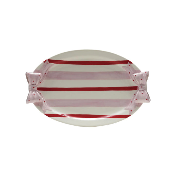 Hand-Painted Stoneware Striped Bow Platter