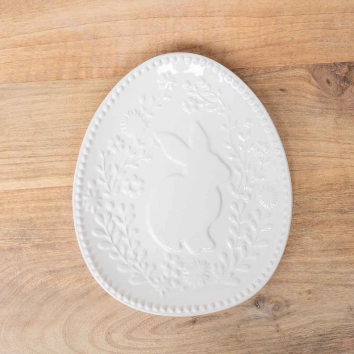 White Embossed Floral Bunny Plate