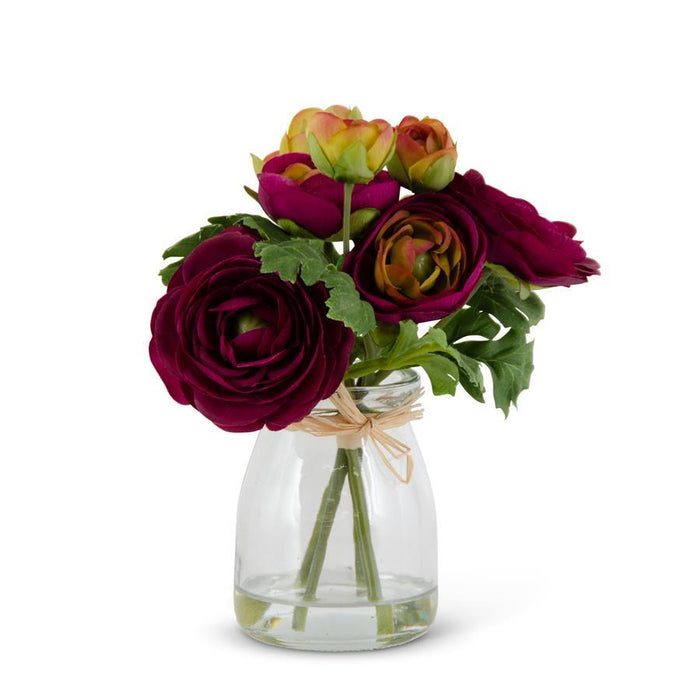Faux Purple Ranunculus Bouquet in Glass Jar