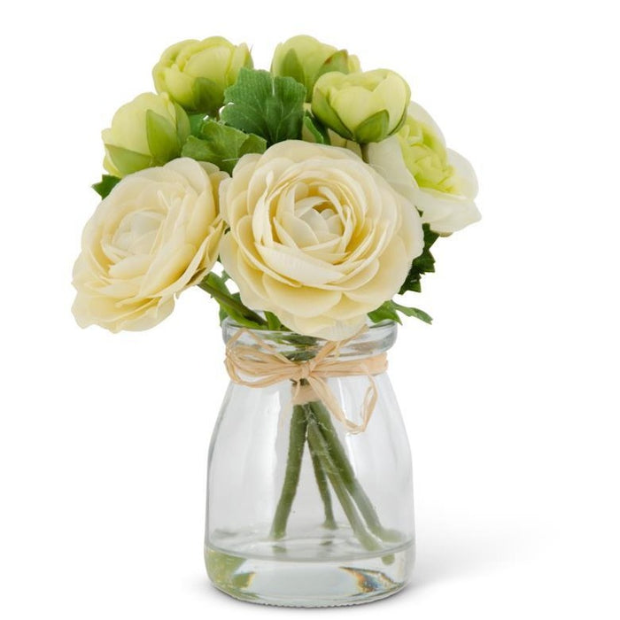 Faux White Ranunculus Bouquet in Glass Jar