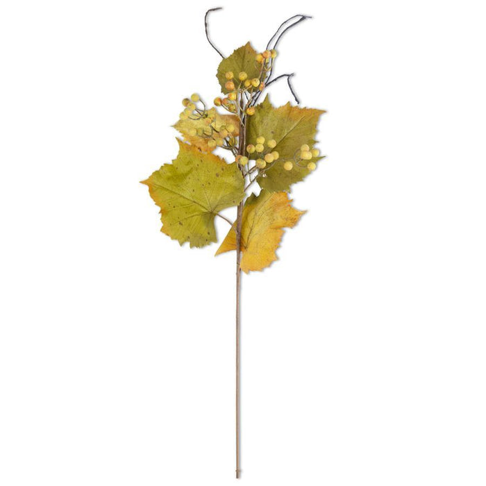 27" Green and Yellow Grape Leaves Stem w/ Twig & Berries