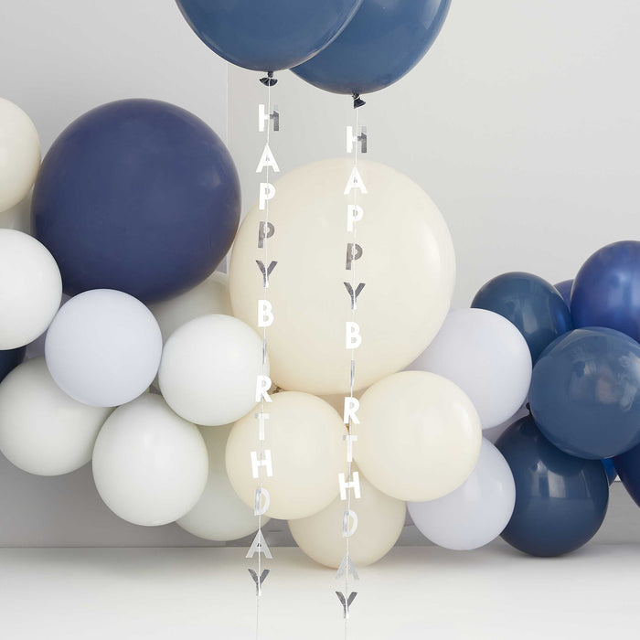 Silver Happy Birthday Balloon Tails-BALLOON BAR ONLY LOCAL PICKUP