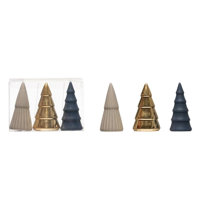 Stoneware Trees, Blue, Grey and Gold Colors