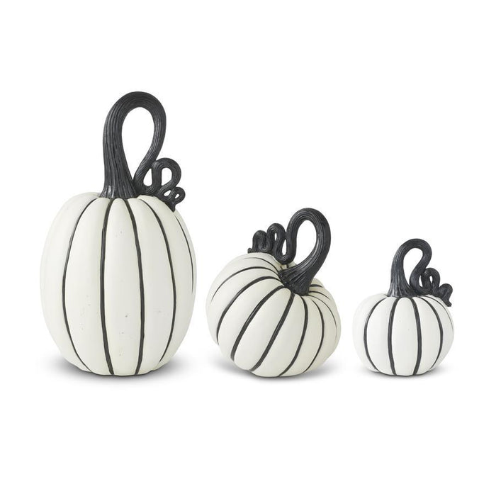 Small White & Black Striped Resin Pumpkin