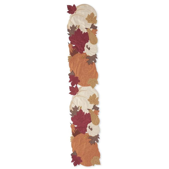 Brown Pumpkin & Leaves Embroidered  Table Runner
