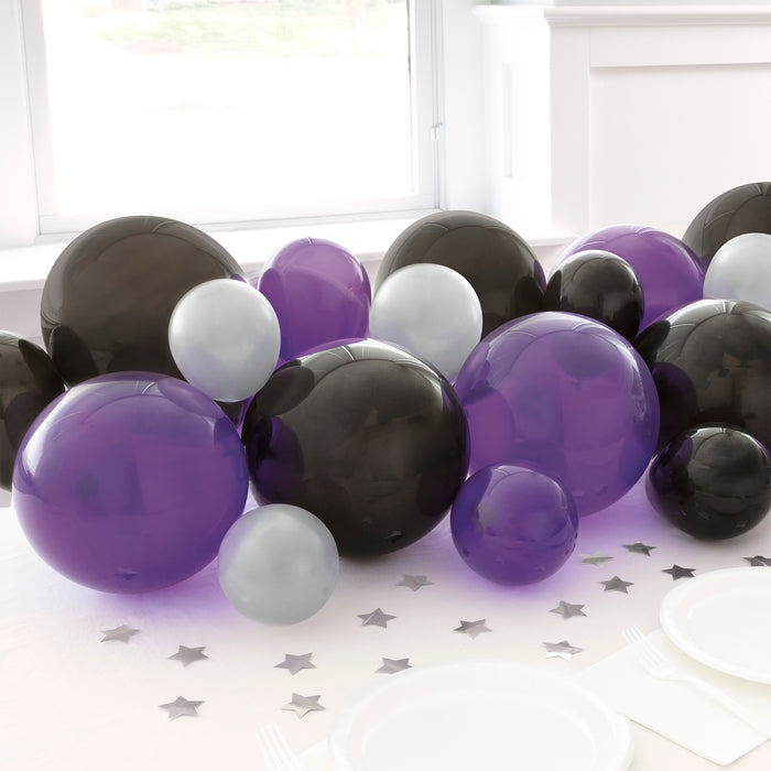 Black Purple & Silver Balloon Garland with Foil Confetti