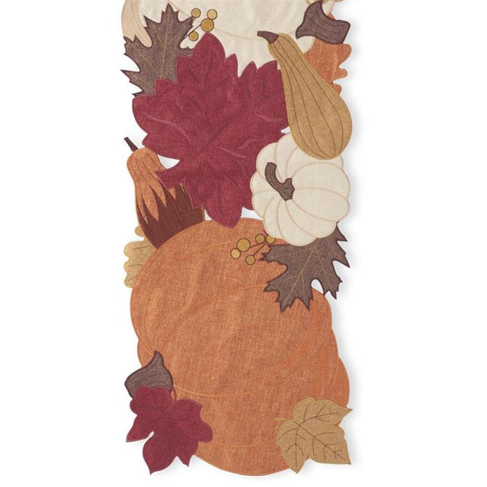 Brown Pumpkin & Leaves Embroidered  Table Runner