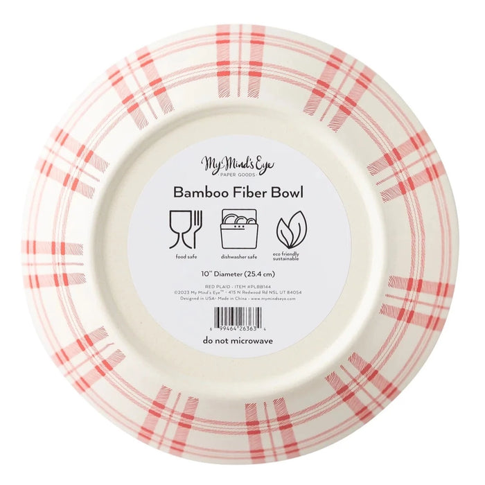 Red Plaid Reusable Bamboo Serving Bowl