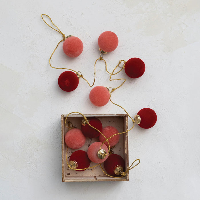 Flocked Glass Ball Ornament Garland