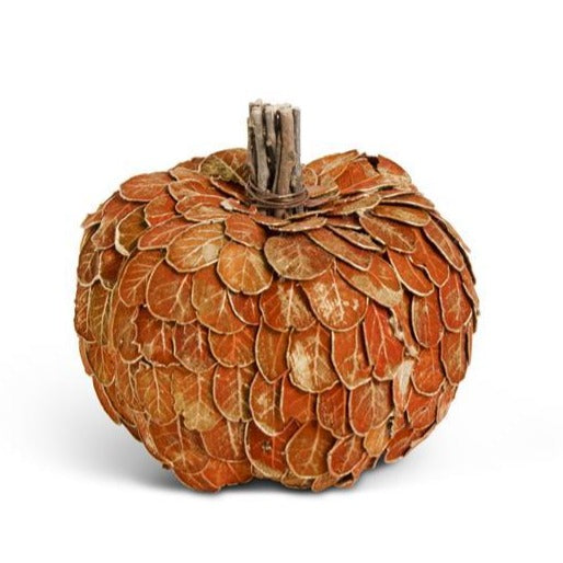 Orange and Gold  Leaf Pumpkin with Twig Stem- 4.5"