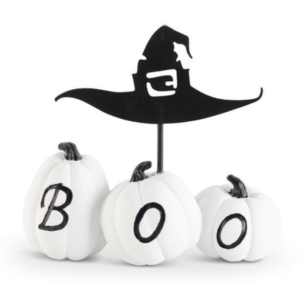 Boo Pumpkins with Metal Witch Hat