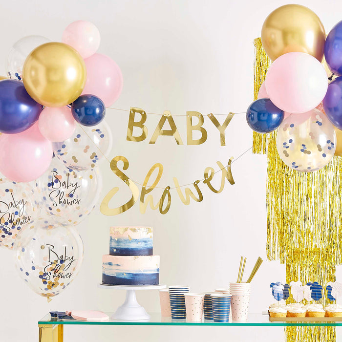Gold Foiled Pink And Navy Baby Grow Gender Reveal Party Napkins