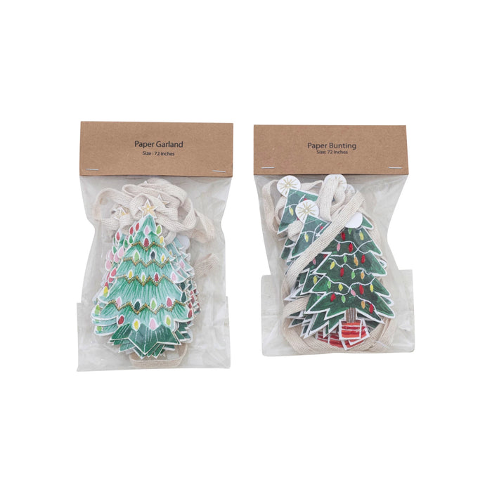 Printed Recycled Paper Tree Garland w/ Embroidery