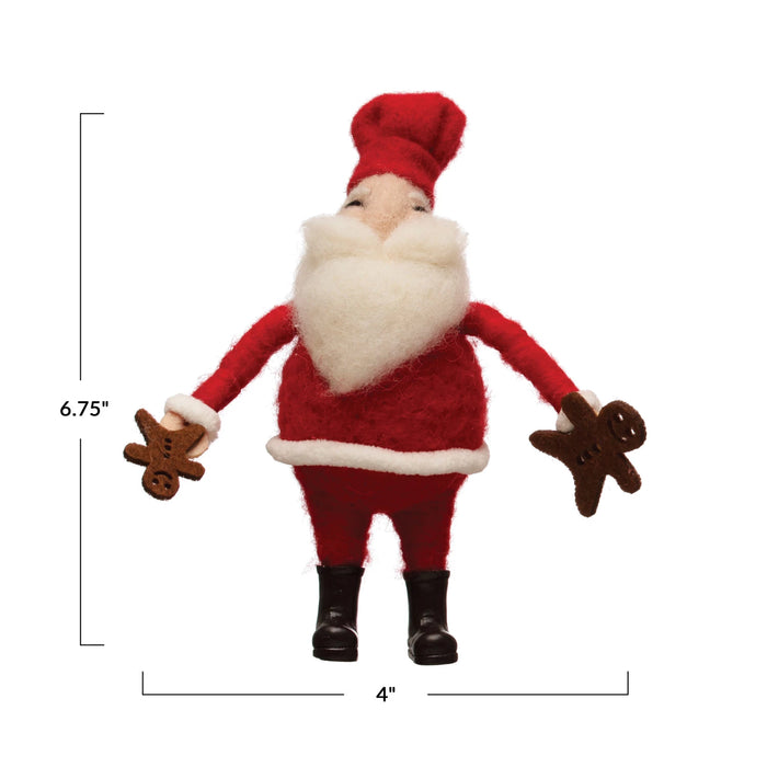 Wool Felt Santa w/ Chef Hat & Gingerbread