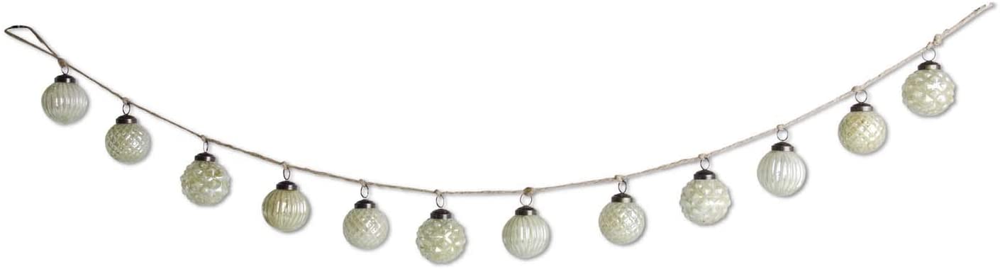Green Mercury Glass Round Ornament and Twine Garland