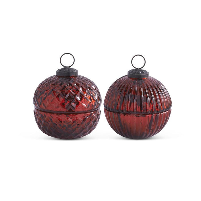 Small Red Mercury Glass Lidded Ornament Candle