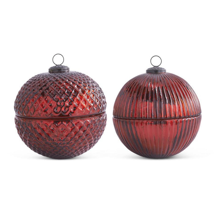 Large Red Mercury Glass Lidded Ornament Candle