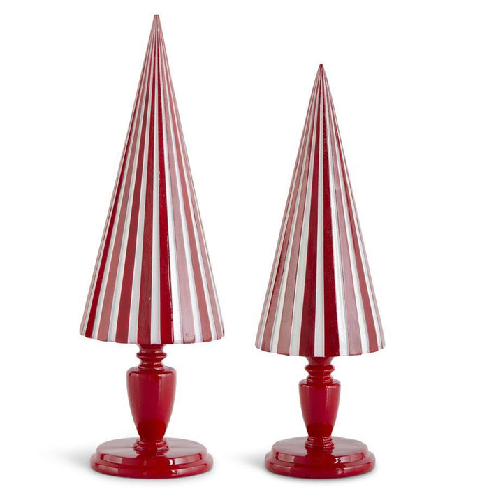 Red & White Striped Resin Trees on Pedestals