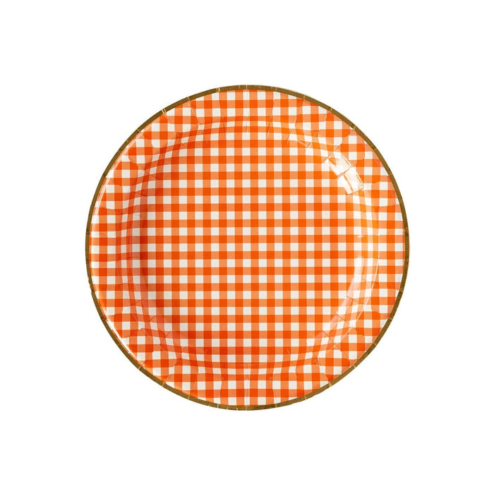 Harvest Orange Gingham Check Dinner Plates
