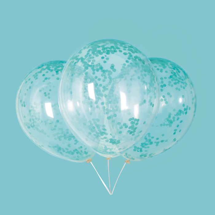 Teal Confetti Clear Latex Balloons
