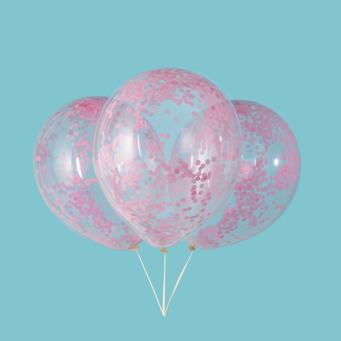 Pink Confetti Clear Latex Balloons