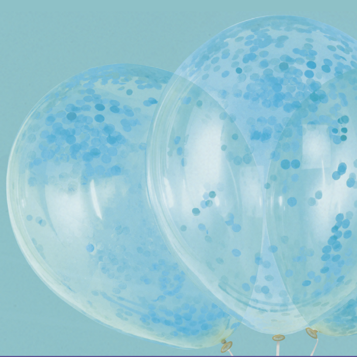 Powder Blue Confetti Clear Latex Balloons
