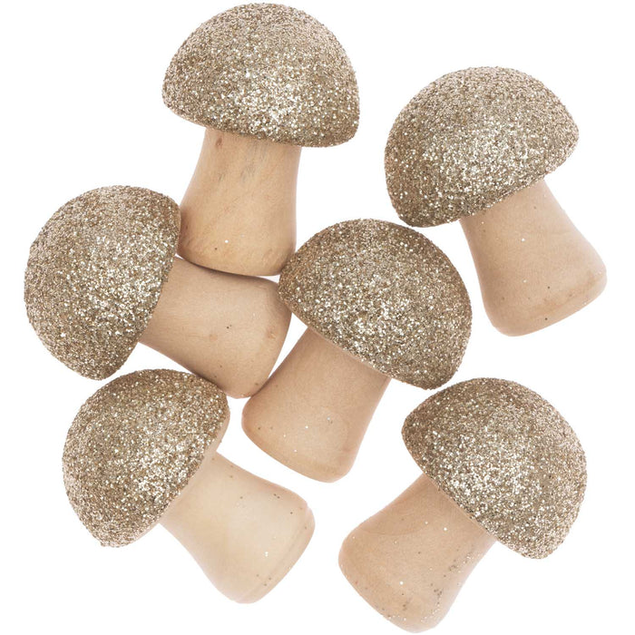 Mini Glittered Wooden Mushrooms