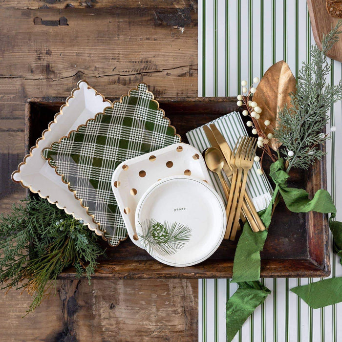 Green Ticking Striped Paper Table Runner