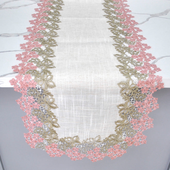 Pink Lace Floral Table Runner