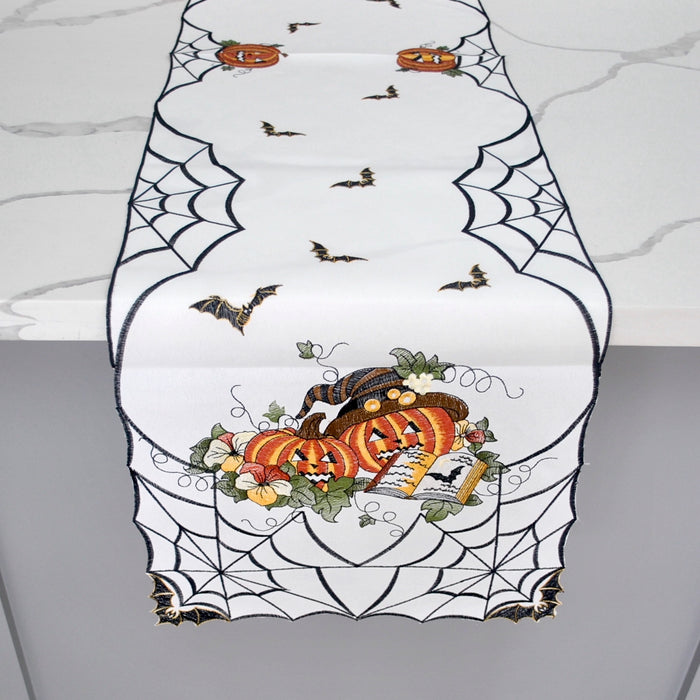 White Halloween Pumpkin Table Runner