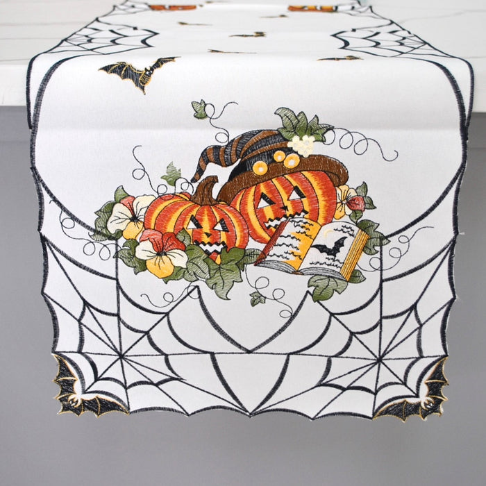 White Halloween Pumpkin Table Runner